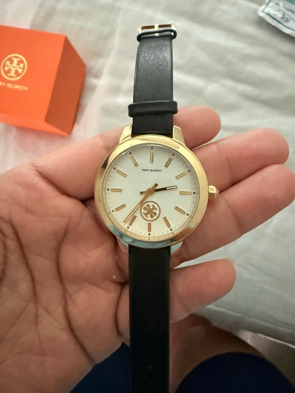 Tory Burch Orange Jewelry Box with Gold Lettering